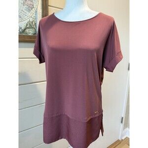 Calvin Klein S Terracota Brown Blouse Cap Sleeve Layer-Look Hem Business Casual